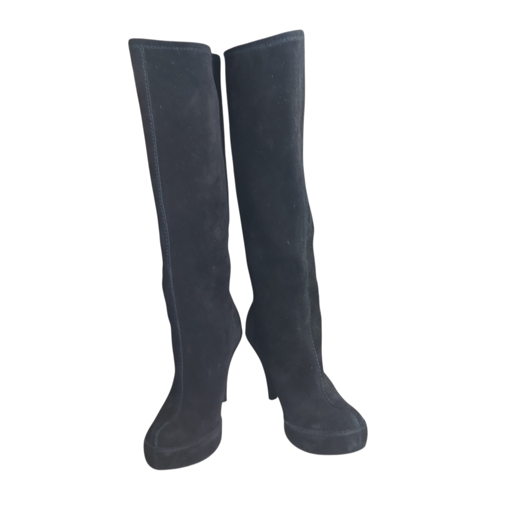 Pedro García Black Suede Knee-High Platform Stilletto Heel Boots - Picture 5 of 16